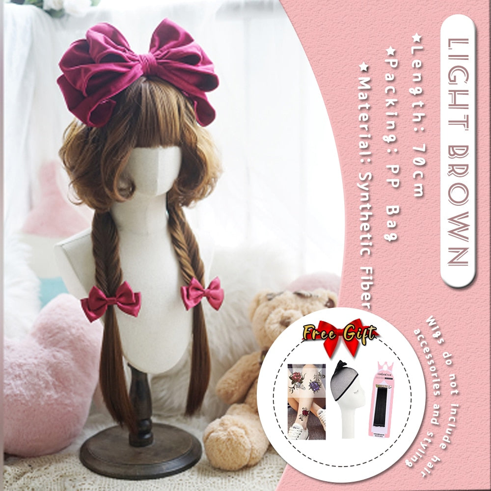 Extra Long Curly Hair with Bangs Cosplay Party Lolita Synthetic Wigs Heat Resistant Fiber