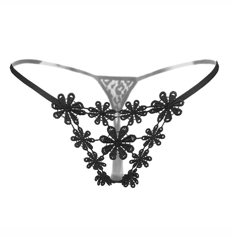 Pearl Massage Sexy Thong Hot Lace Embroidery Transparent Panties Women Sexy Lingerie Low Waist Hollowed Out T-back Femme Tangas