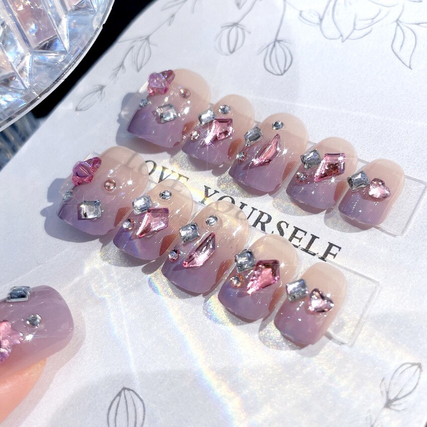 24pcs Butterfly decorated false nails Removable Long Paragraph Manicure fake nail tips full cover acrylic for girls nail