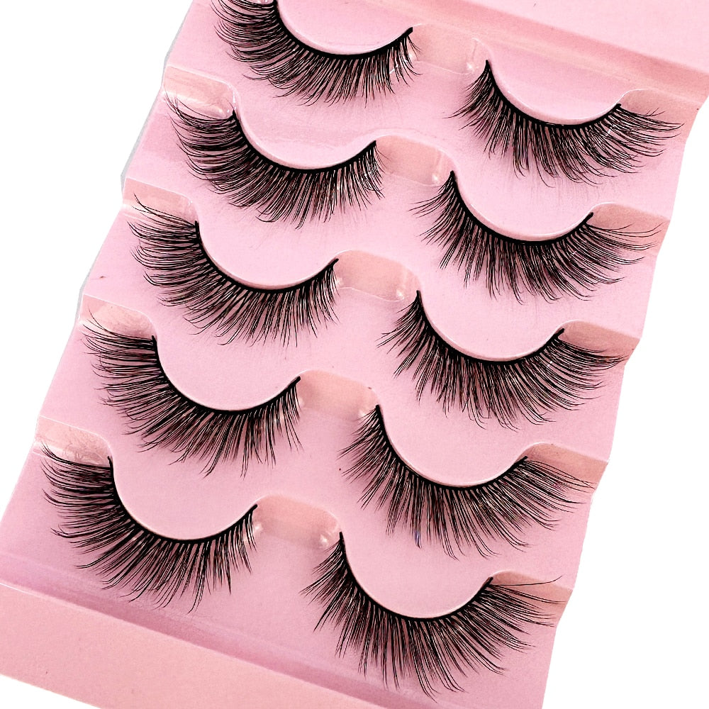 Natural Long Cosplay Cross Strip False Eyelashes Black Eye Lashes 5pair