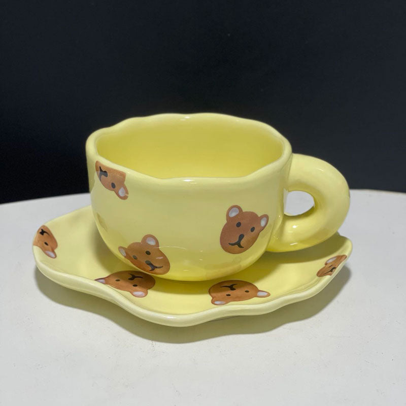 Japanese Hand Painted The Blue Sky and White Clouds Coffee Cup With Saucer Ceramic Handmade Tea Cup Saucer Set Cute Gift For Her