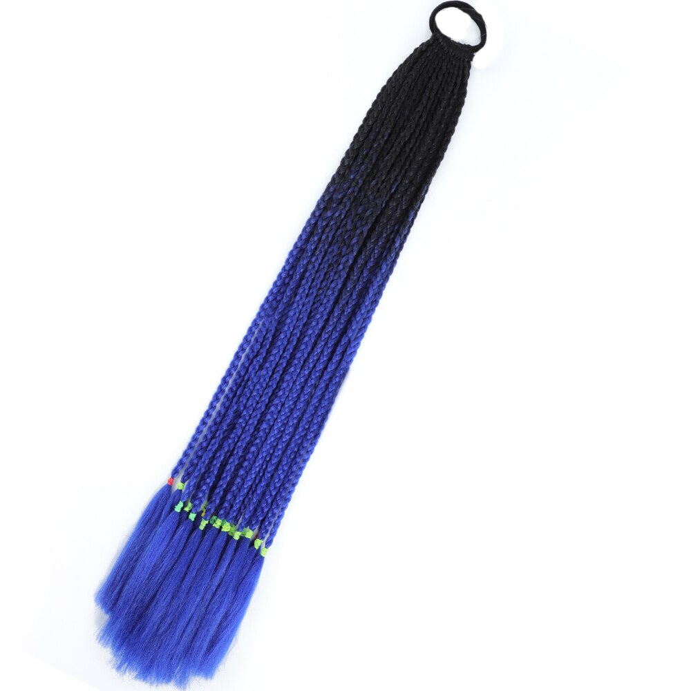 Colored Gradient Box Braided Ponytail For Girls With Elastic Hair Band Rubber Band Hair Accessories Wig Headband Hairpiece
