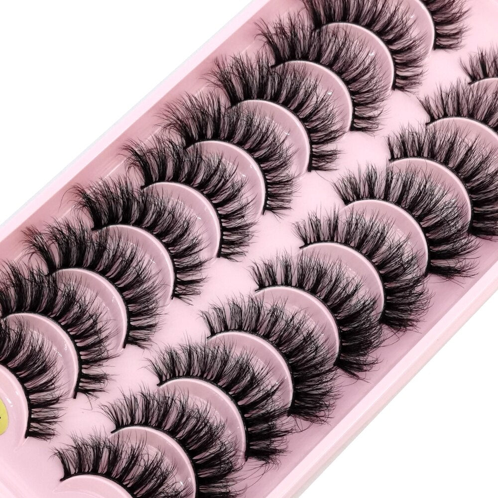 10Pairs 3D Faux Mink Hair False Eyelashes Natural Messy Eyelash Crisscross Wispy Fluffy Lashes Extension Big Eye Fake Lashes