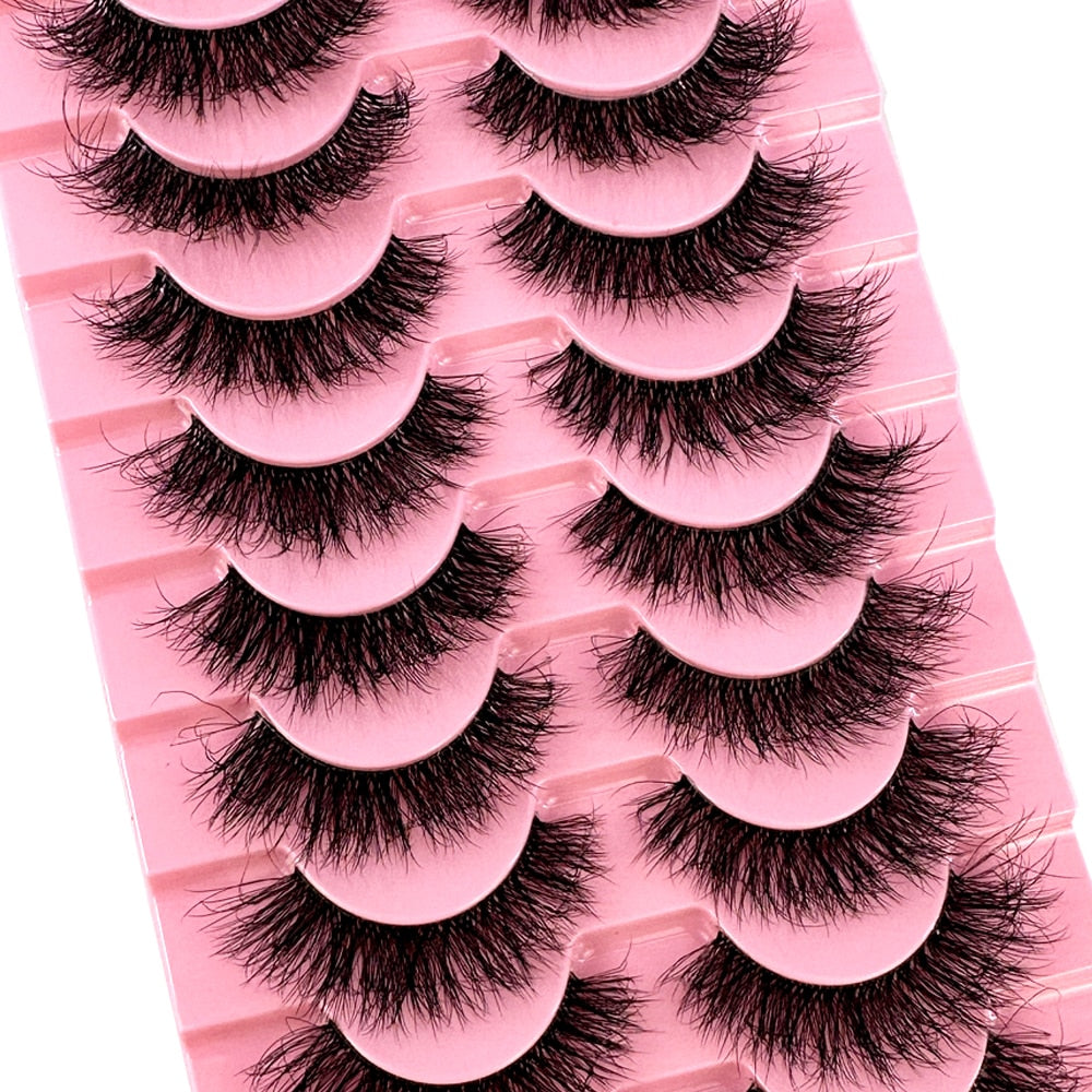 10 Pairs3D Mink Invisible Lash Handmade Crisscross Eyelashes Clear Band Soft Strip Eyelash Natural Long Wispy False Lashes