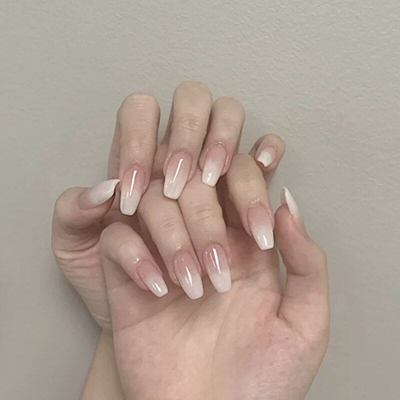 24pcs Press on Nails Short Fake Nails with Glue Jelly Gradient Design Detachable Artificial Nail Acrylic Coffin False Nails Tips