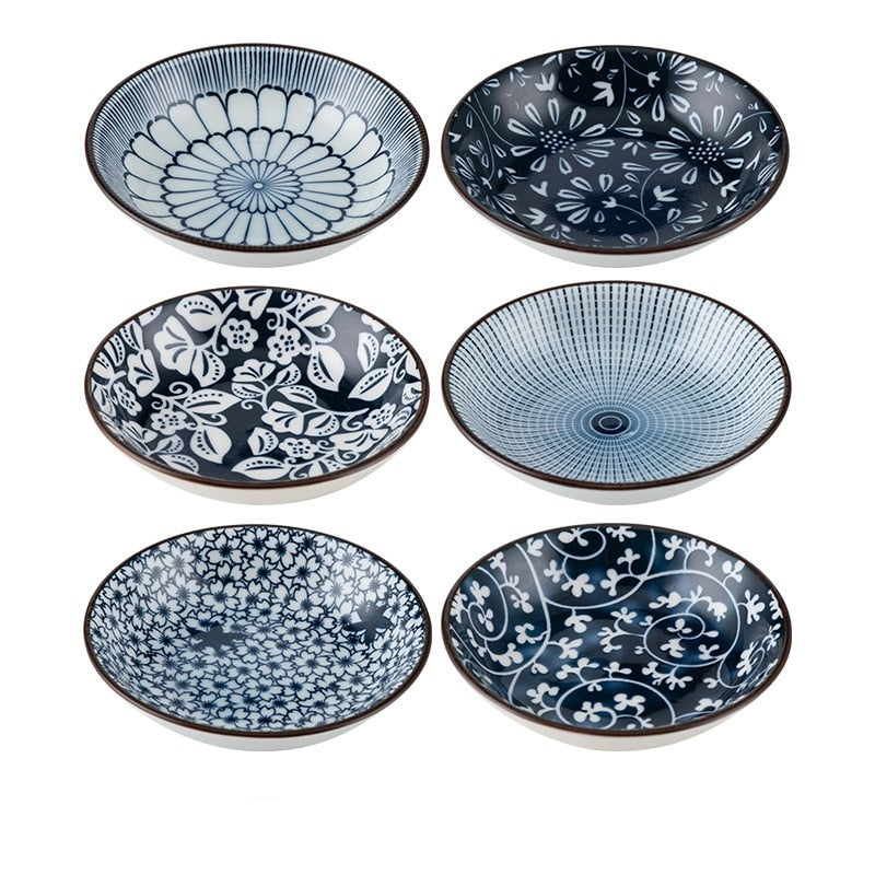 Japanese Style Cherry Blossom Ceramic Sushi Dishes Sashimi Soysauce Dish Blue Dinnerware Set Tableware Set Box (12pcs/set)