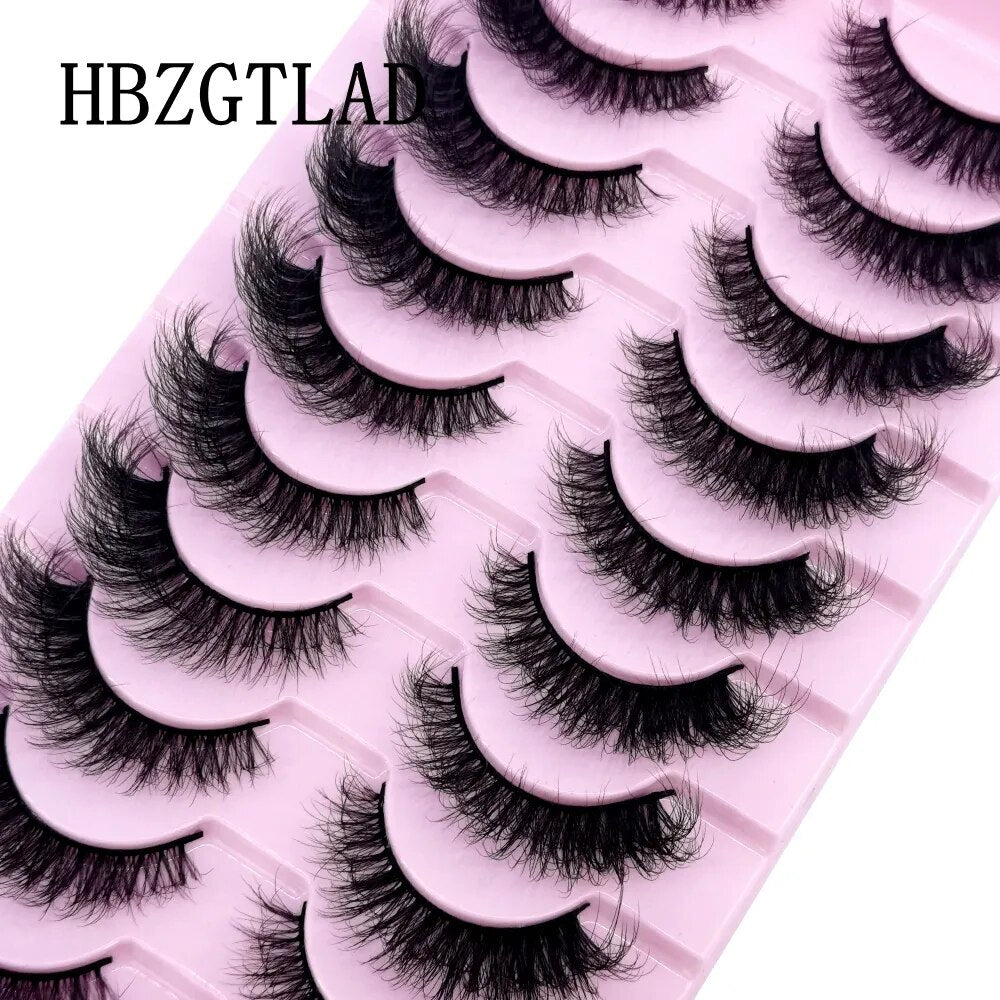 Fluffy 10 Pairs Faux Mink False Eyelashes Natural Long Lashes Crisscross Wispy Fake Eyelashes Extension