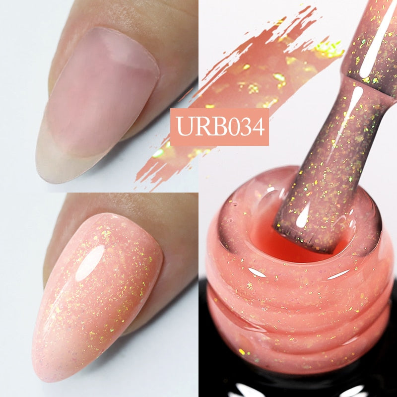 Aurora Rubber Gel Nail Iridescent Pearl Effect Metallic Mirror Nails Manicure Soak Off UV LED No Wipe Top Coat Base Gel
