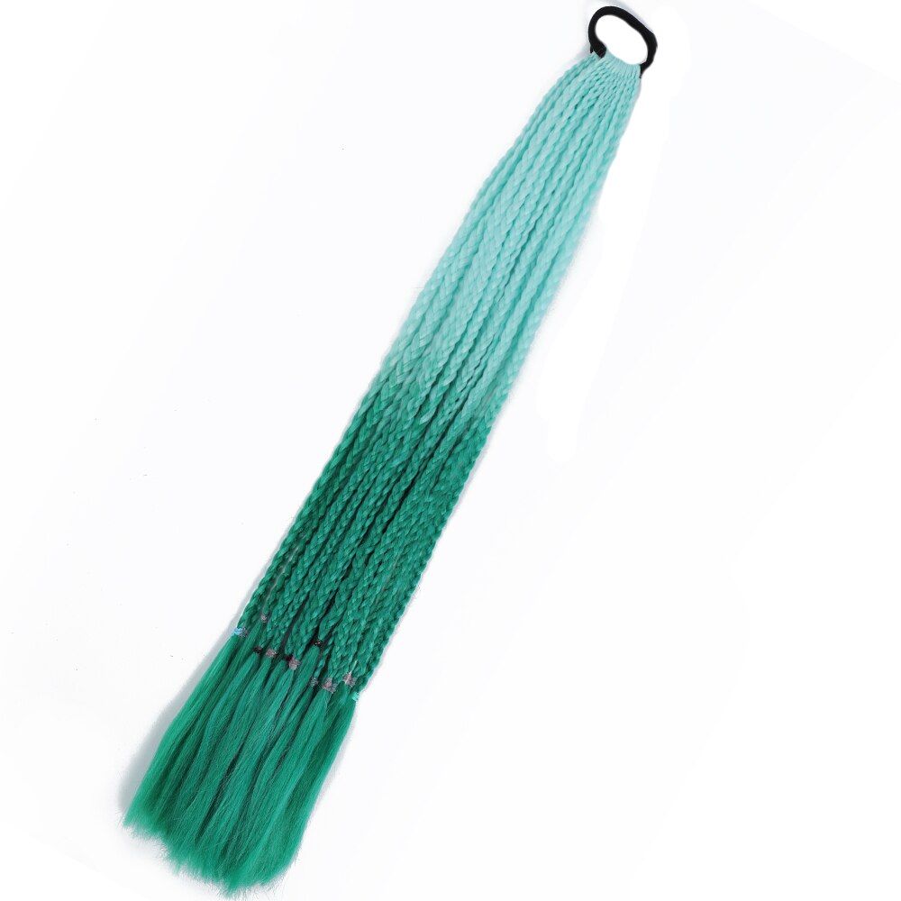 Colored Gradient Box Braided Ponytail For Girls With Elastic Hair Band Rubber Band Hair Accessories Wig Headband Hairpiece