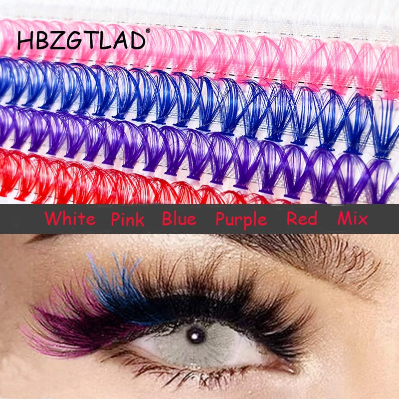 Colored Eyelash Clusters Curly Eyelashes Pink Blue Colors Eyelashes Natural Wispy Mixed Length Eyelash Pack Lashes
