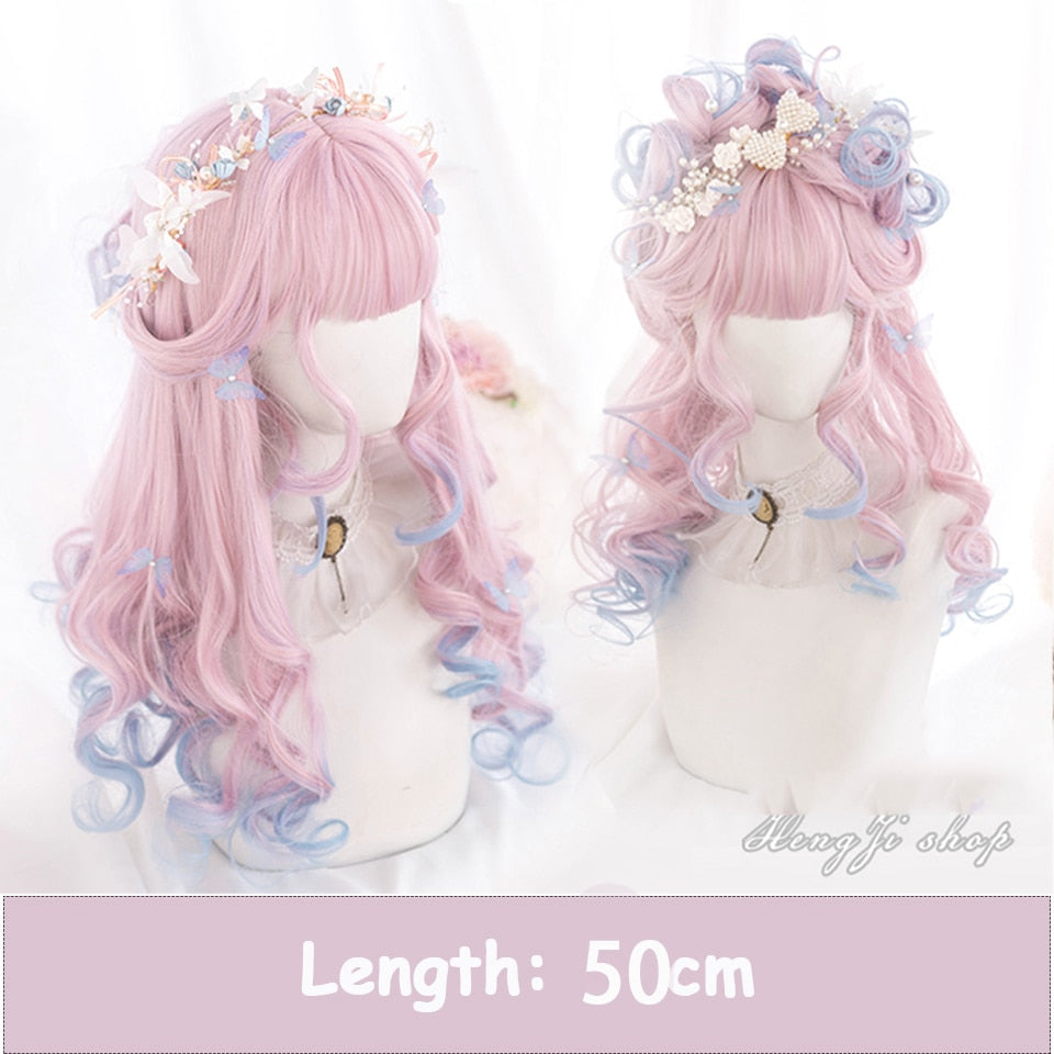 Synthetic Long Wavy Women Light Pink Gradient Mixed Color Lolita Cosplay Heat Resistant Party Wig
