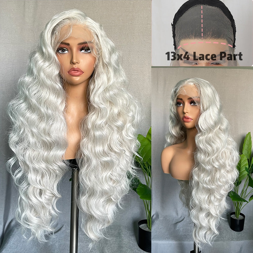 6x13 4x13 Synthetic Lace Front Wigs 32 Inches Long Body Wave Fluffy Trendy Wig for Black Women Pre Plucked with Baby Hair