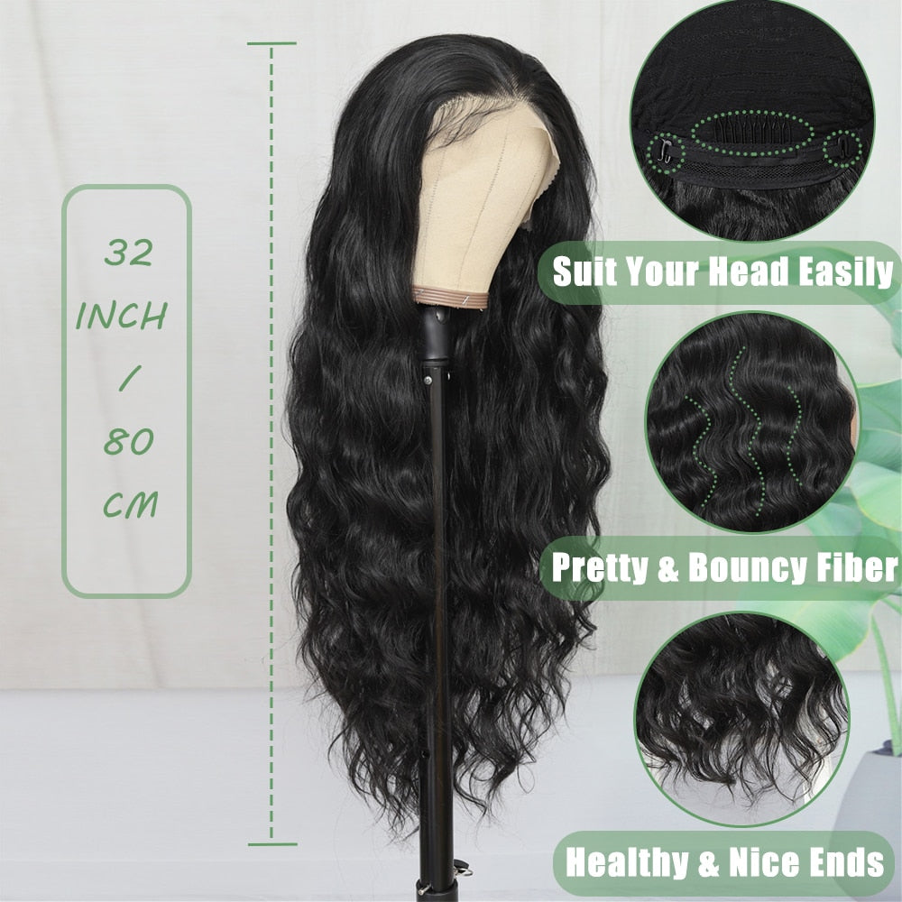 6x13 4x13 Synthetic Lace Front Wigs 32 Inches Long Body Wave Fluffy Trendy Wig for Black Women Pre Plucked with Baby Hair