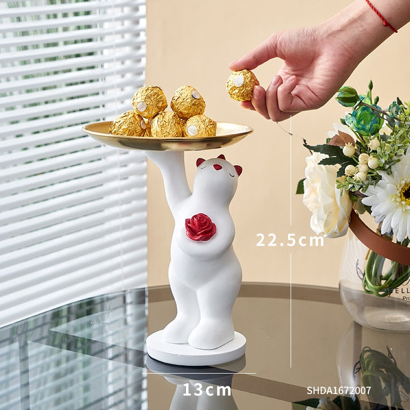 Resin White Bear Statue Modern Creative Animal Polar bear Figurine Home Office Desktop Storage Tray Ornaments Decor Sculpture