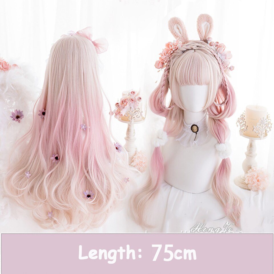 Synthetic Long Wavy Women Light Pink Gradient Mixed Color Lolita Cosplay Heat Resistant Party Wig