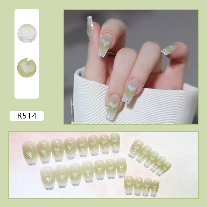 24pcs Press on Nails Short Fake Nails with Glue Jelly Gradient Design Detachable Artificial Nail Acrylic Coffin False Nails Tips