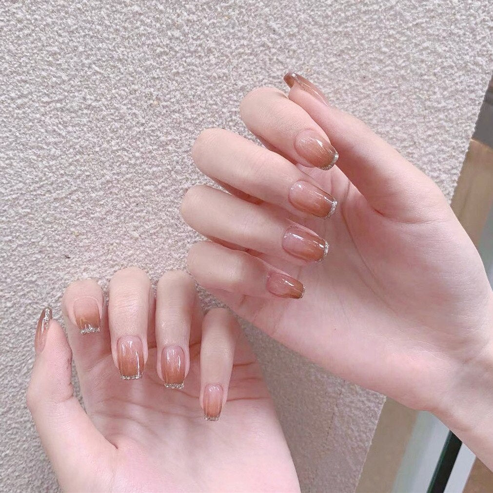 24pcs pink clouds design false nails with glue press on nails medium length acrylic nails coffin full cover nails tips supplies