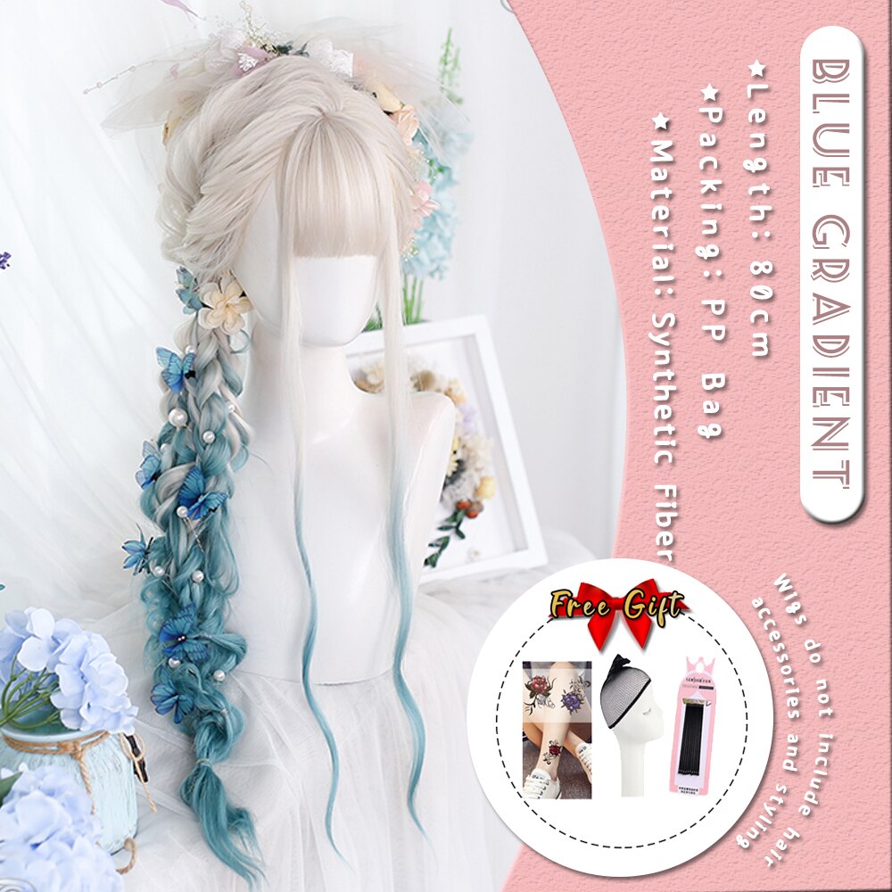 Extra Long Curly Hair with Bangs Cosplay Party Lolita Synthetic Wigs Heat Resistant Fiber