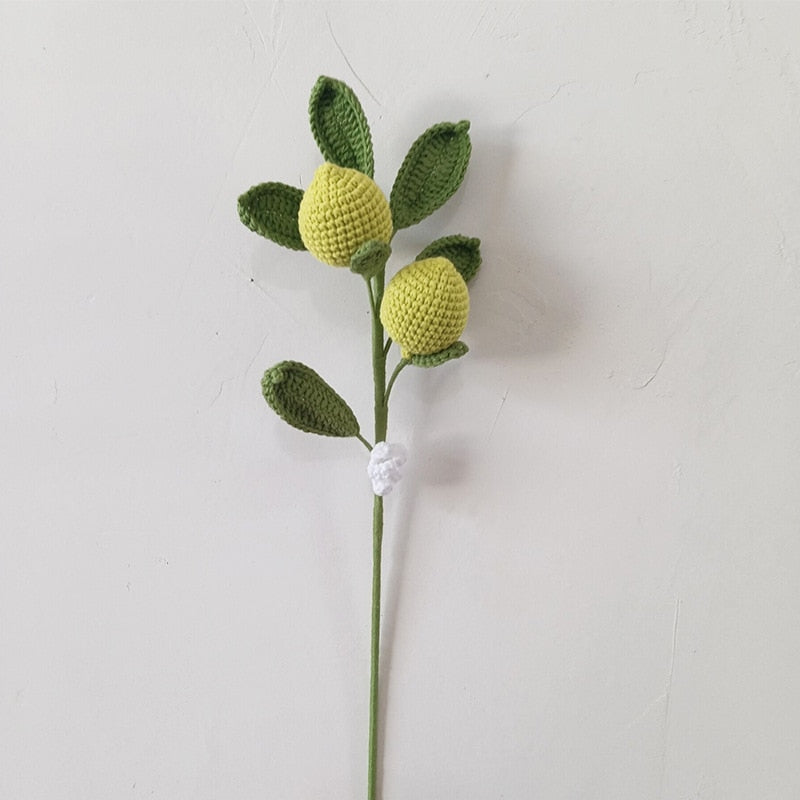 Finished Handmade Knitting Fruit Flowers For Gift Flowers Bouquets Lemon Blueberry Artificial Flower Party Decorations