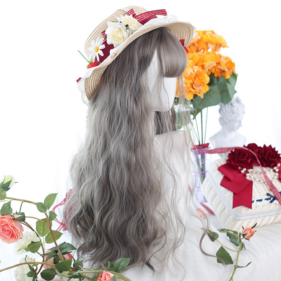 synthetic long curly hair wavy female golden gradient blue purple pink color wig cosplay Lolita wig high temperature