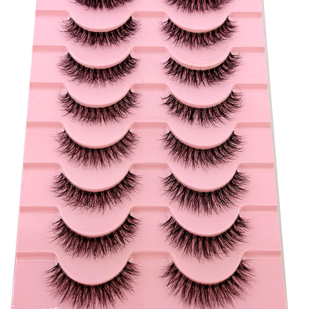 10 Pairs3D Mink Invisible Lash Handmade Crisscross Eyelashes Clear Band Soft Strip Eyelash Natural Long Wispy False Lashes
