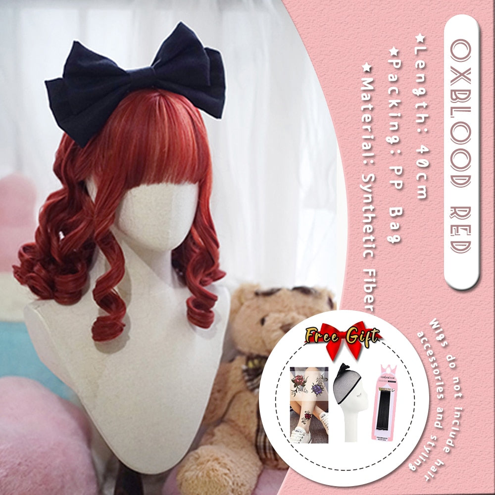 Extra Long Curly Hair with Bangs Cosplay Party Lolita Synthetic Wigs Heat Resistant Fiber