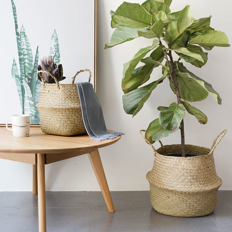 Wicker Storage Basket Flower Baskets Potted Plant Laundry Storage Decorative Basket Rattan Flower Pot Garden Planters