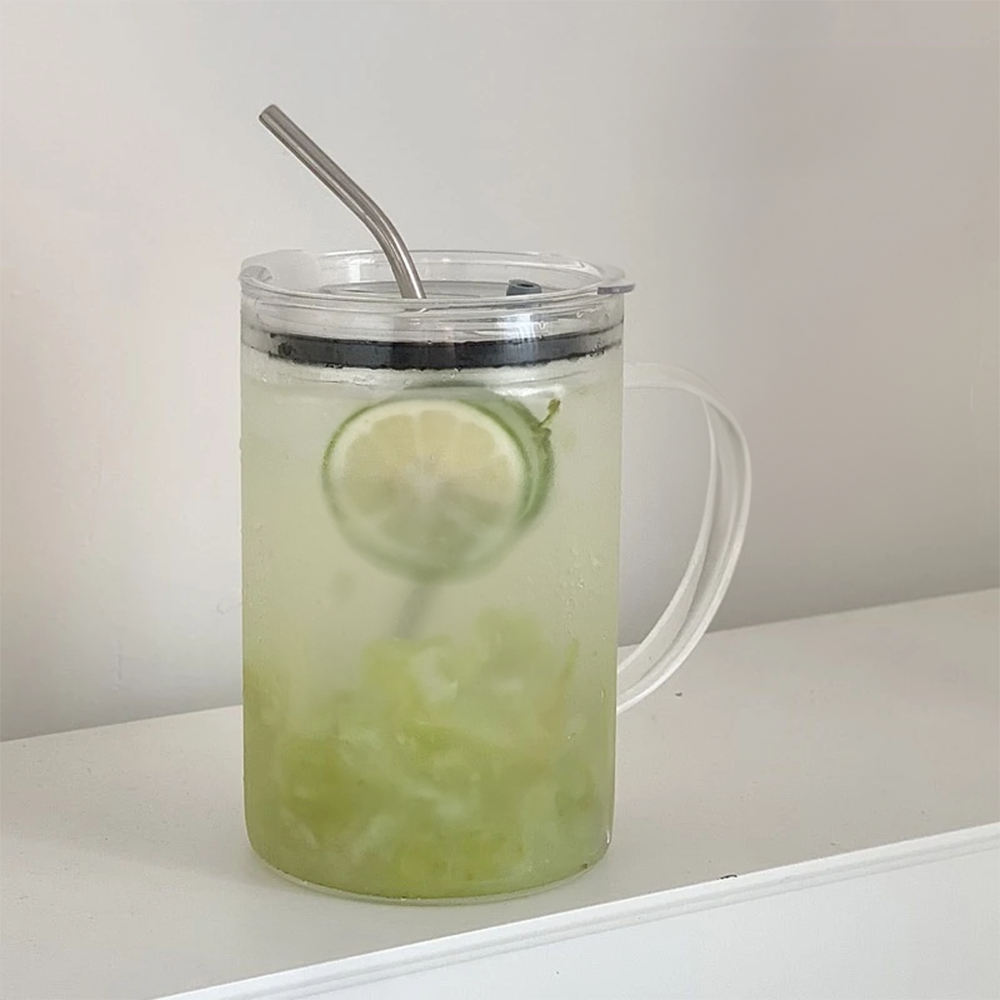 Large Capacity Glass Cup with Lid and Straw Heat-resistant Gift