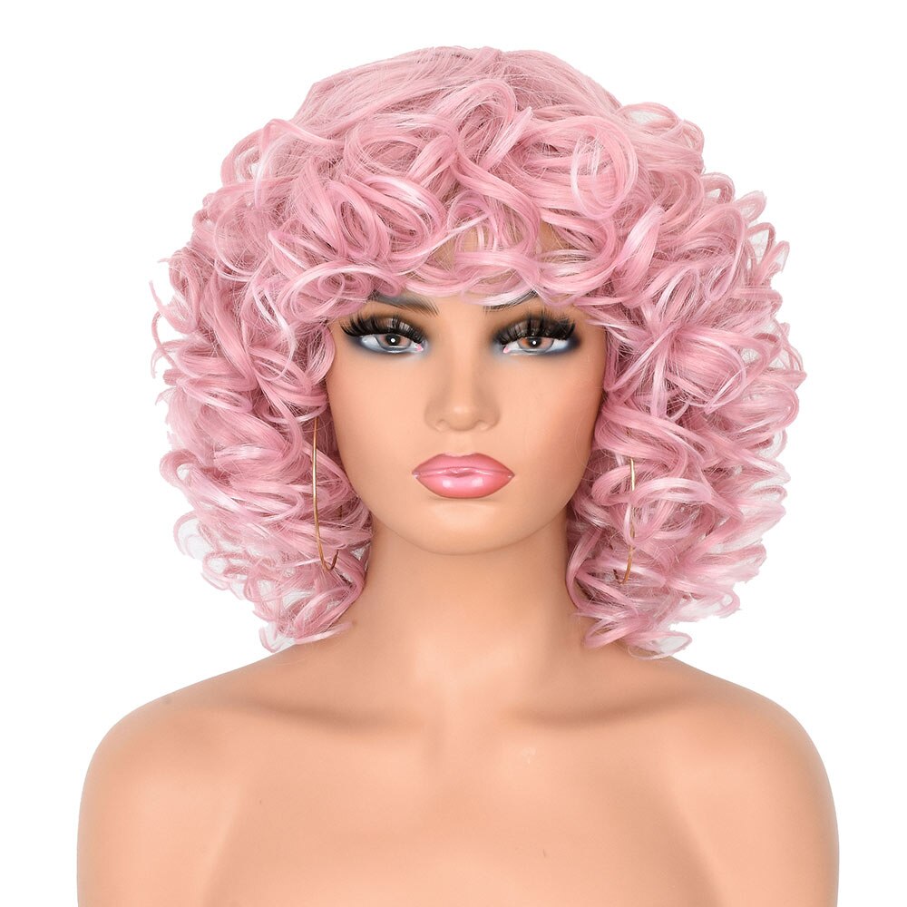Short Hair Afro Curly Wig Copper Ginger Wigs with Bangs Cosplay Synthetic Wigs for Black Women Heat Resistant Fiber