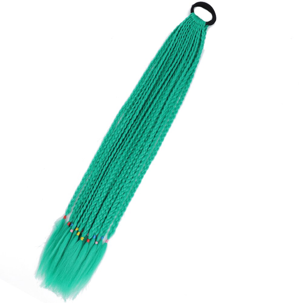Colored Gradient Box Braided Ponytail For Girls With Elastic Hair Band Rubber Band Hair Accessories Wig Headband Hairpiece