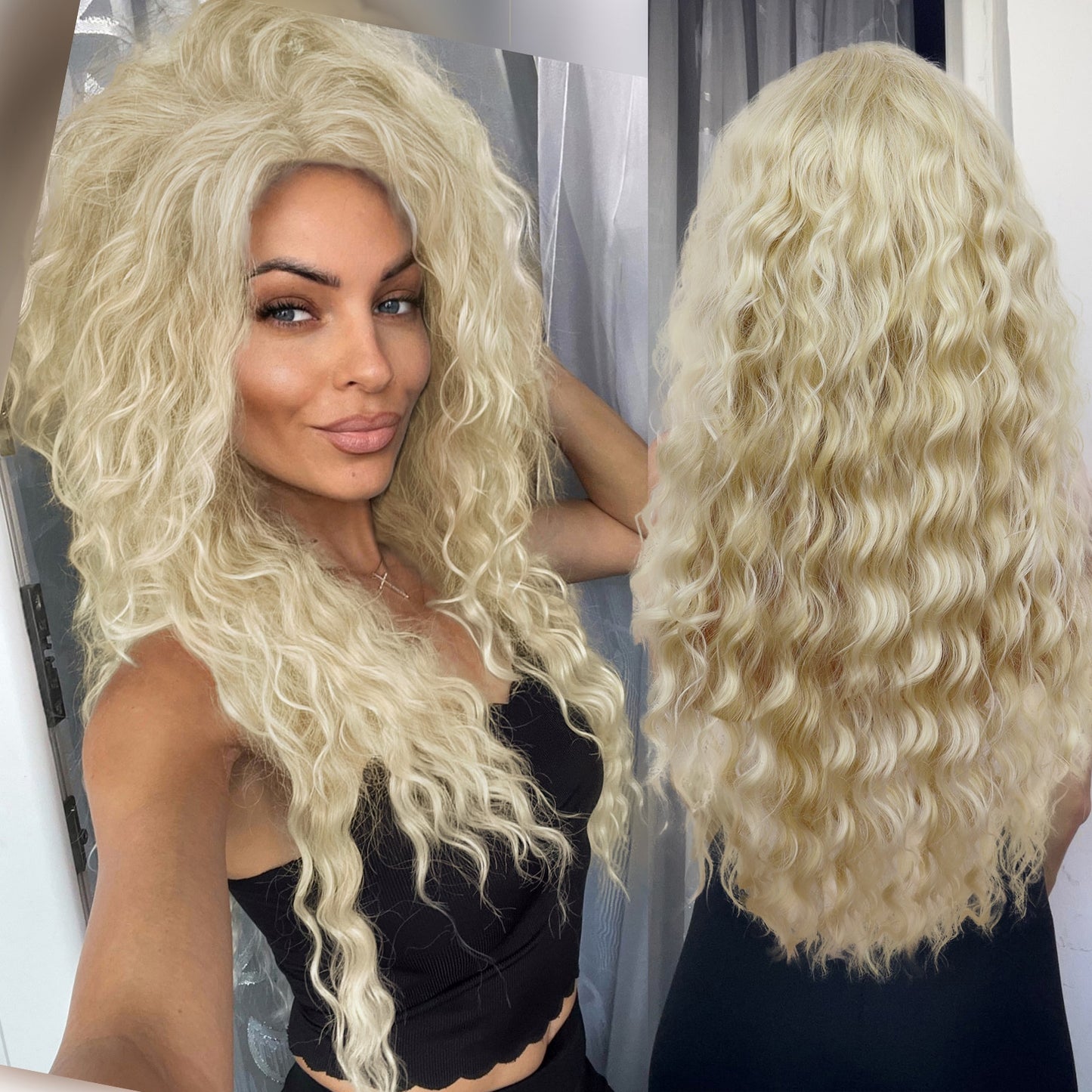 Ash Blonde Wig Synthetic Long Curly Hair Wigs for Women Fluffy Ombre Hairstyle Wave Wig Costume Carnival Party Regular Curly Wig