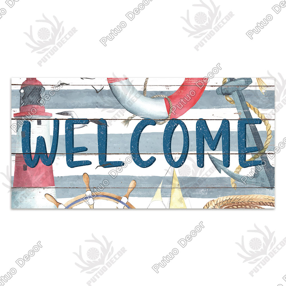 Putuo Decor Beach Home Signs Wood Wall Plaque Wooden Signs Welcome Decor Hanging Plate for Beach House Home Bedroom Tent Decor