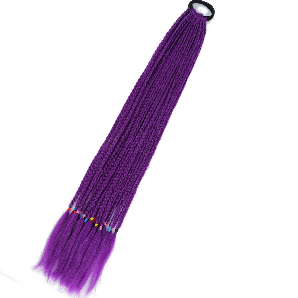 Colored Gradient Box Braided Ponytail For Girls With Elastic Hair Band Rubber Band Hair Accessories Wig Headband Hairpiece