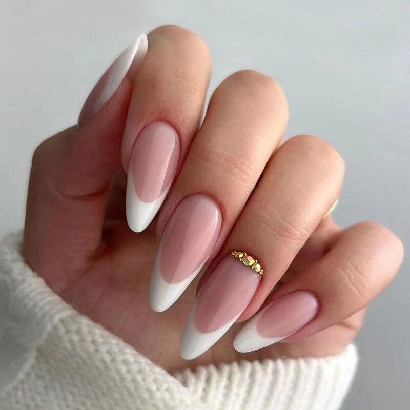 24pcs pink clouds design false nails with glue press on nails medium length acrylic nails coffin full cover nails tips supplies