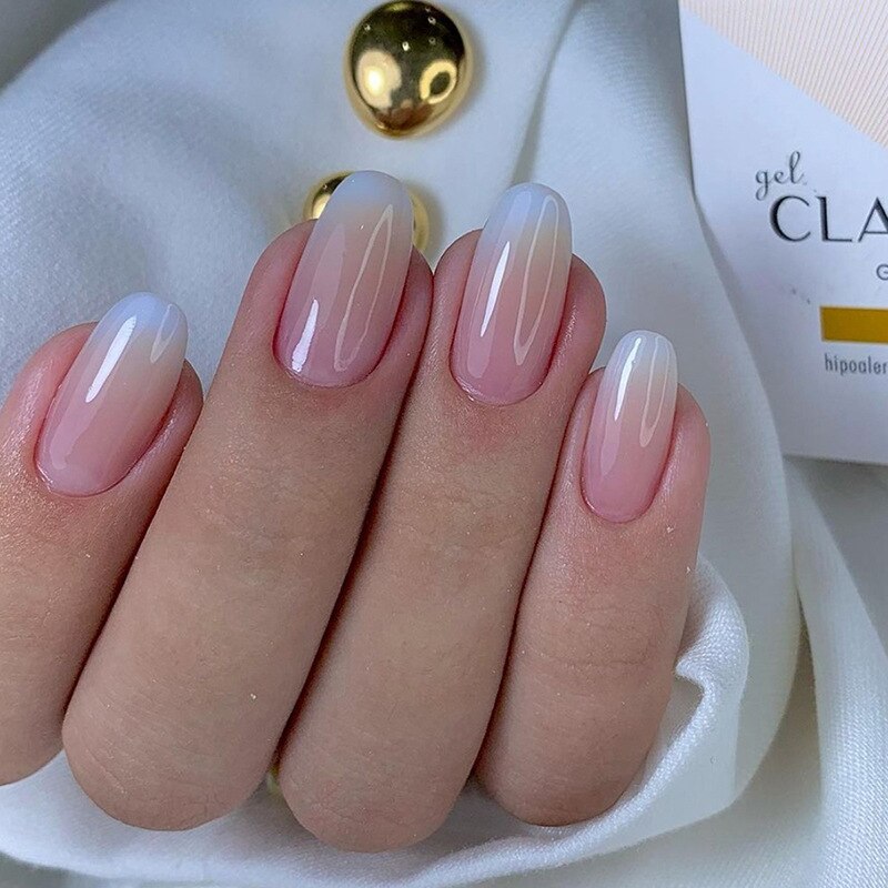 24pcs pink clouds design false nails with glue press on nails medium length acrylic nails coffin full cover nails tips supplies