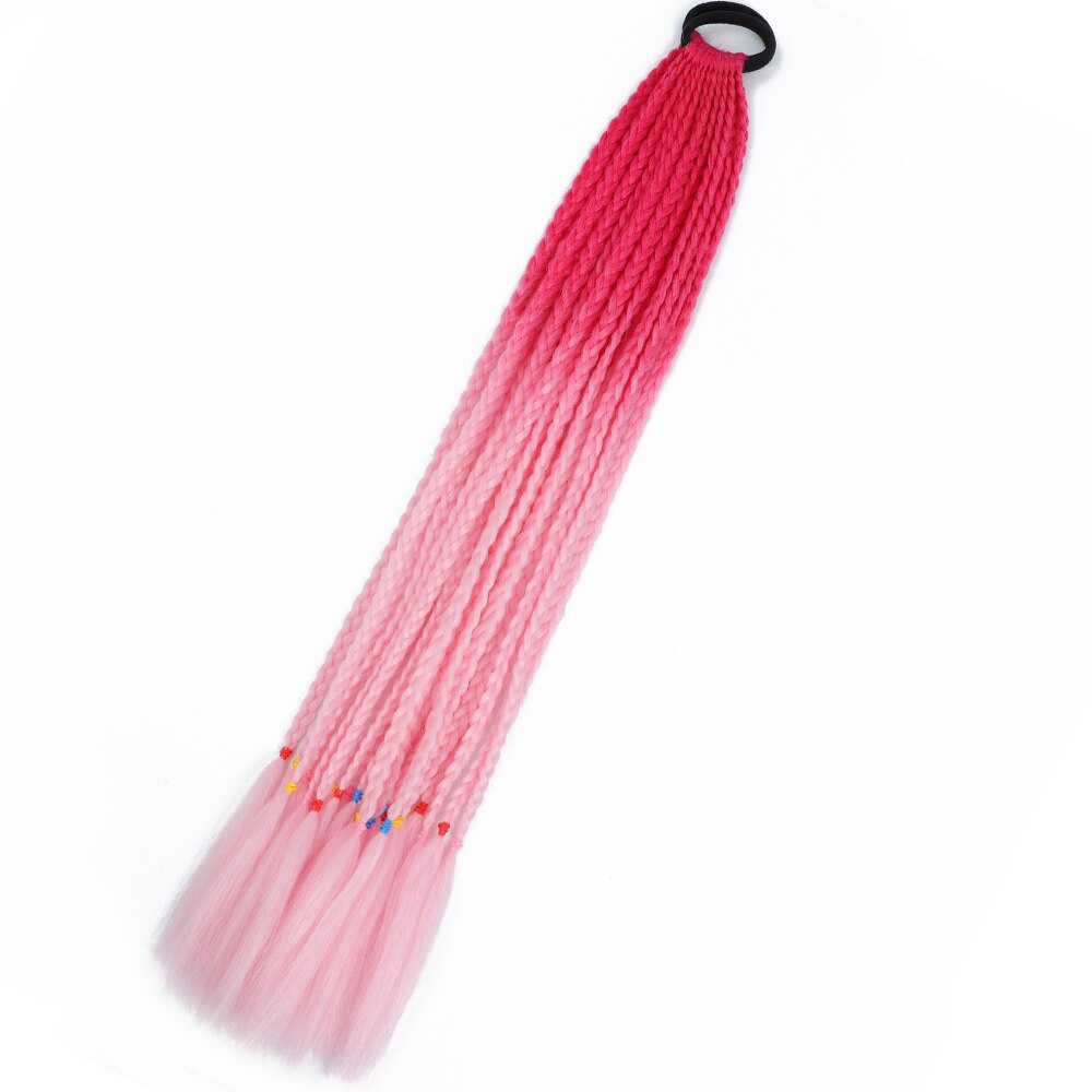Colored Gradient Box Braided Ponytail For Girls With Elastic Hair Band Rubber Band Hair Accessories Wig Headband Hairpiece