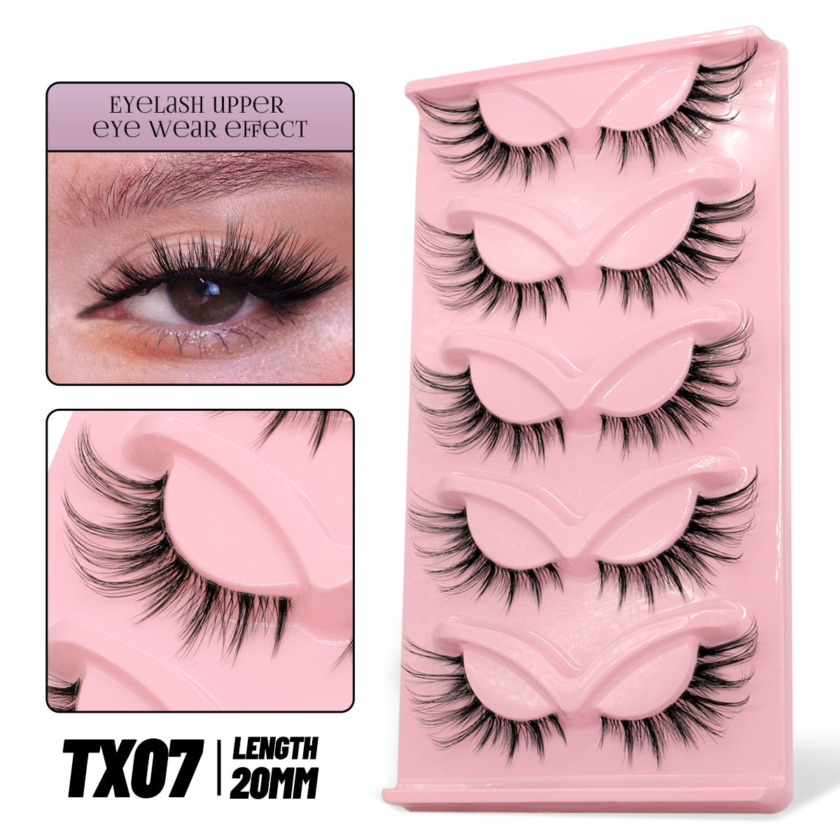 Cat EyeLashes 5 pairs Short Fluffy Eyelashes Soft Natural long Strip Lashes Winged End Eye Elongated Lashes