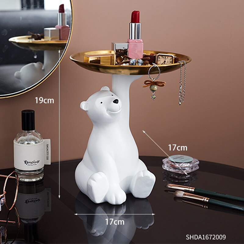 Resin White Bear Statue Modern Creative Animal Polar bear Figurine Home Office Desktop Storage Tray Ornaments Decor Sculpture