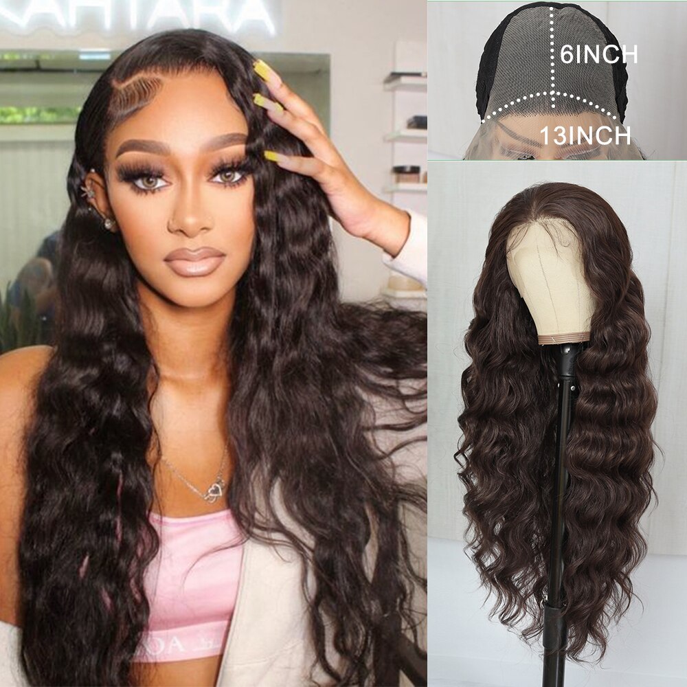 6x13 4x13 Synthetic Lace Front Wigs 32 Inches Long Body Wave Fluffy Trendy Wig for Black Women Pre Plucked with Baby Hair