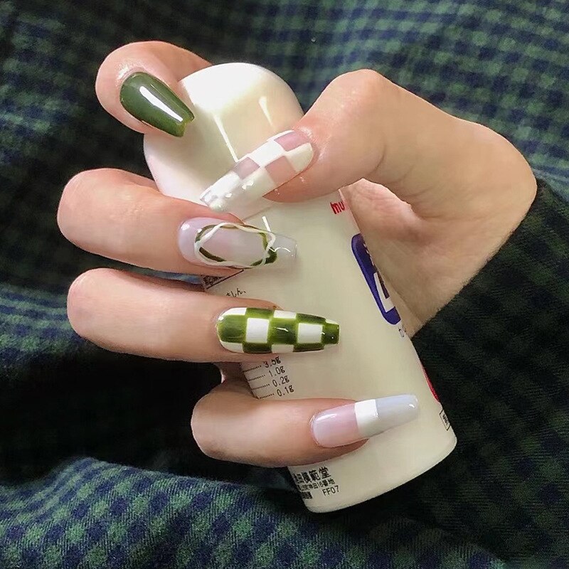 24Pcs False Nails Coffin Almond Artificial Fake Nails with glue Full Cover Nail Tips Press On Nails Manicure
