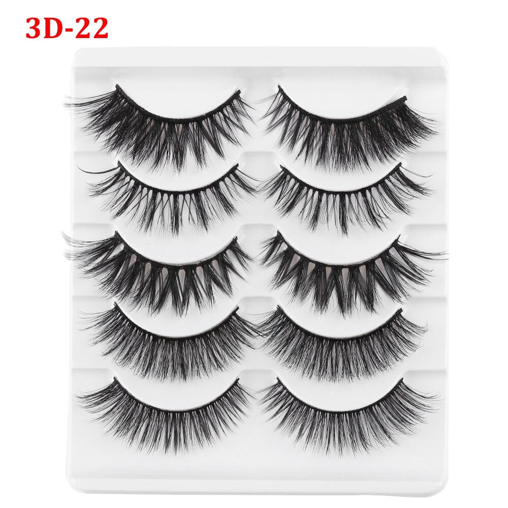 5 Pairs 3D Faux Mink Hair False Eyelashes Wispies Fluffies Drama Natural Long Soft Handmade Cruelty-free Black Lashes