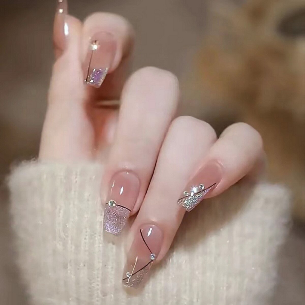 24pcs Butterfly decorated false nails Removable Long Paragraph Manicure fake nail tips full cover acrylic for girls nail