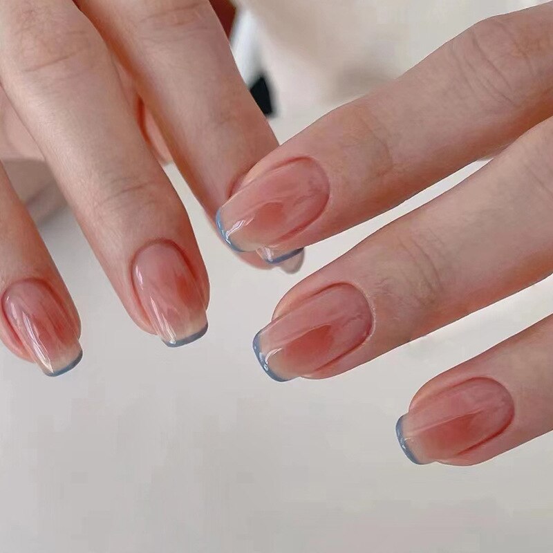 24pcs pink clouds design false nails with glue press on nails medium length acrylic nails coffin full cover nails tips supplies