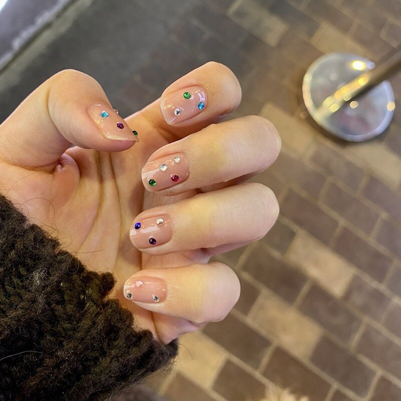 24pcs Press on Nails Short Fake Nails with Glue Jelly Gradient Design Detachable Artificial Nail Acrylic Coffin False Nails Tips