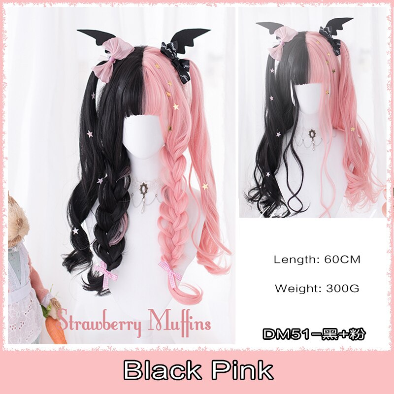 Cosplay Wig With Bangs Synthetic Straight Hair 24 Inch Long Heat-Resistant Pink Wig For Women