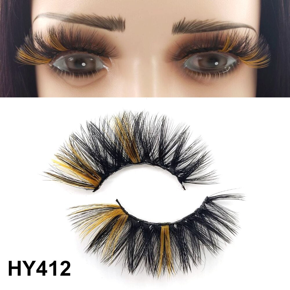 1 Pair 25MM Colored Mink Lashes 5D Fluffy Party Mink Eyelashes Box Package Supplies 3D Pink White Cosplay Fake Eyelashes