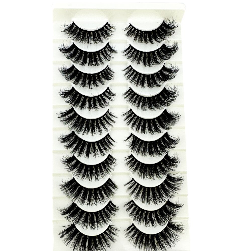 10Pairs Faux 3D Mink Eyelashes Hair Soft False Lashes Fluffy Wispy Thick Lashes Handmade Eyelash Extension