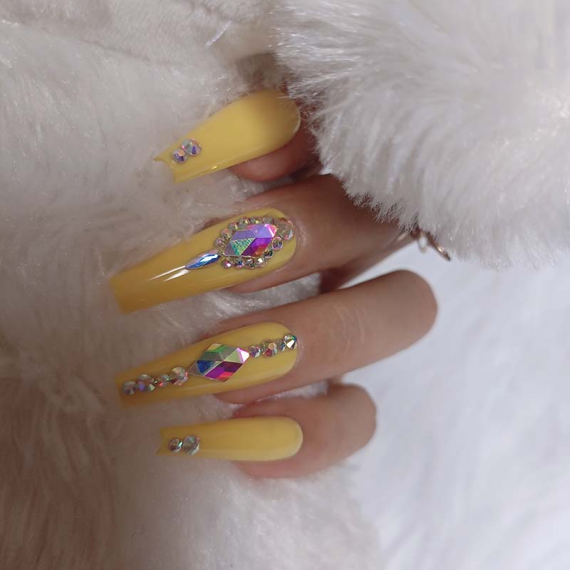 24pcs luxury jewelry long ballet coffin fake nails crystal diamond Transparent