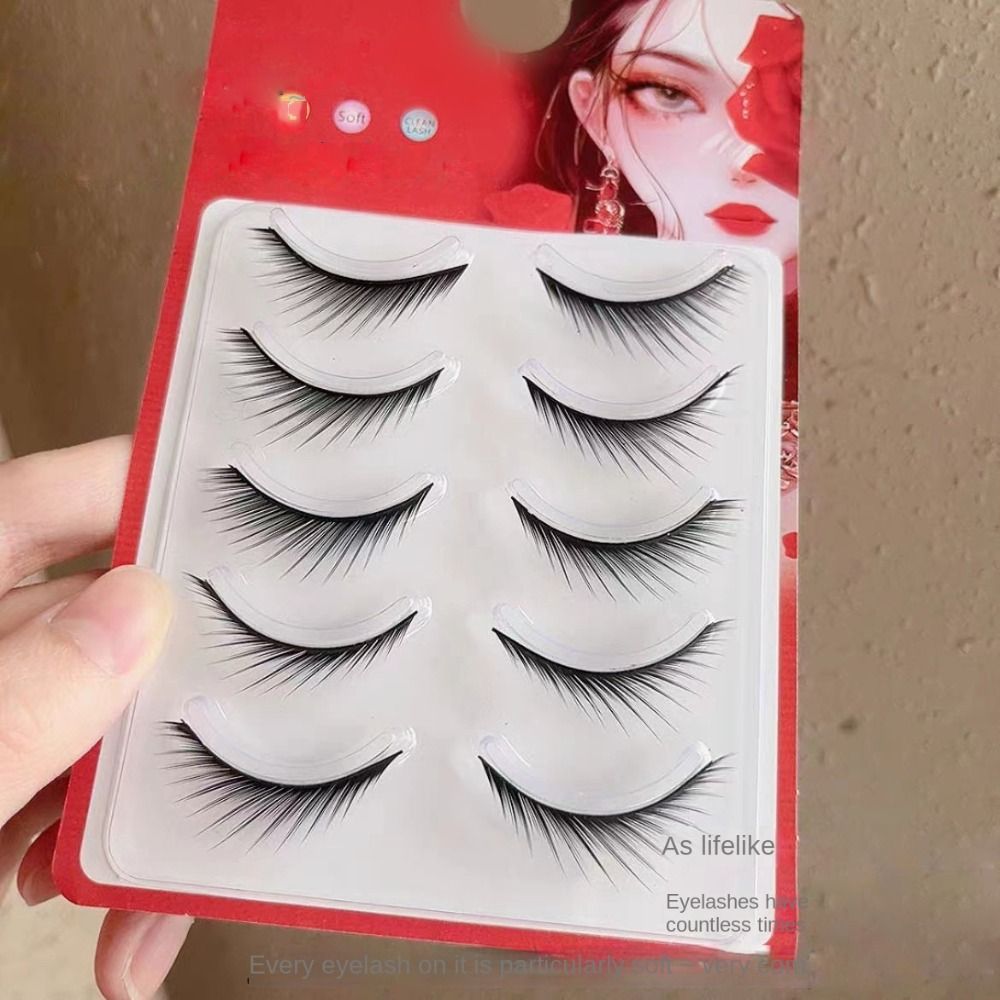 5Pairs 3D Mink Cat Eye Lashes Transparent Stem End Eye Elongated Eyelashes Full Strip Wispy Volume Fox Eye Lashes