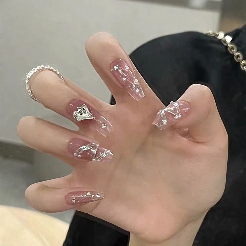 24Pcs False Nails Coffin Almond Artificial Fake Nails with glue Full Cover Nail Tips Press On Nails Manicure